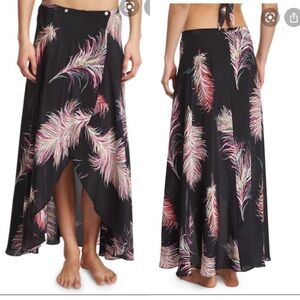 Vix June Tropical Print Silk Cover-Up Wrap-Front Maxi Skirt